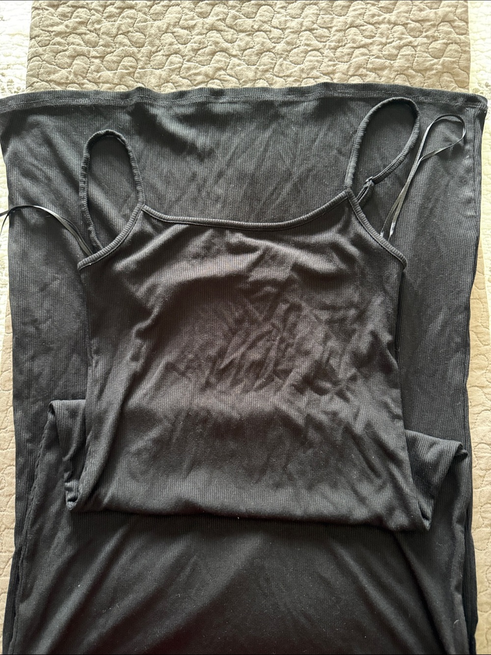 H&M Black Ribbed Spaghetti-Strap Slip